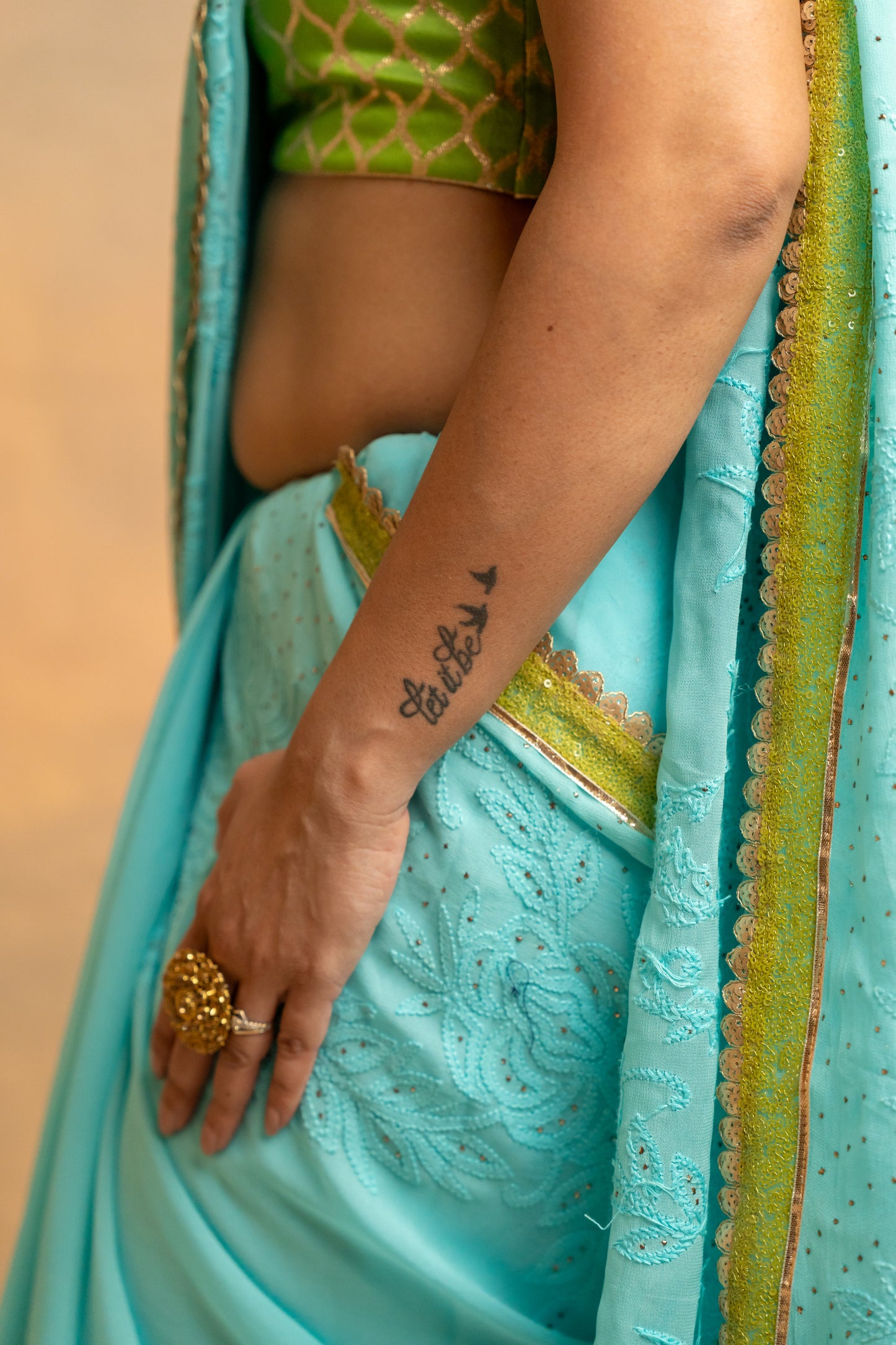 Falak | Sea Blue Viscose Georgette Chikankari Saree