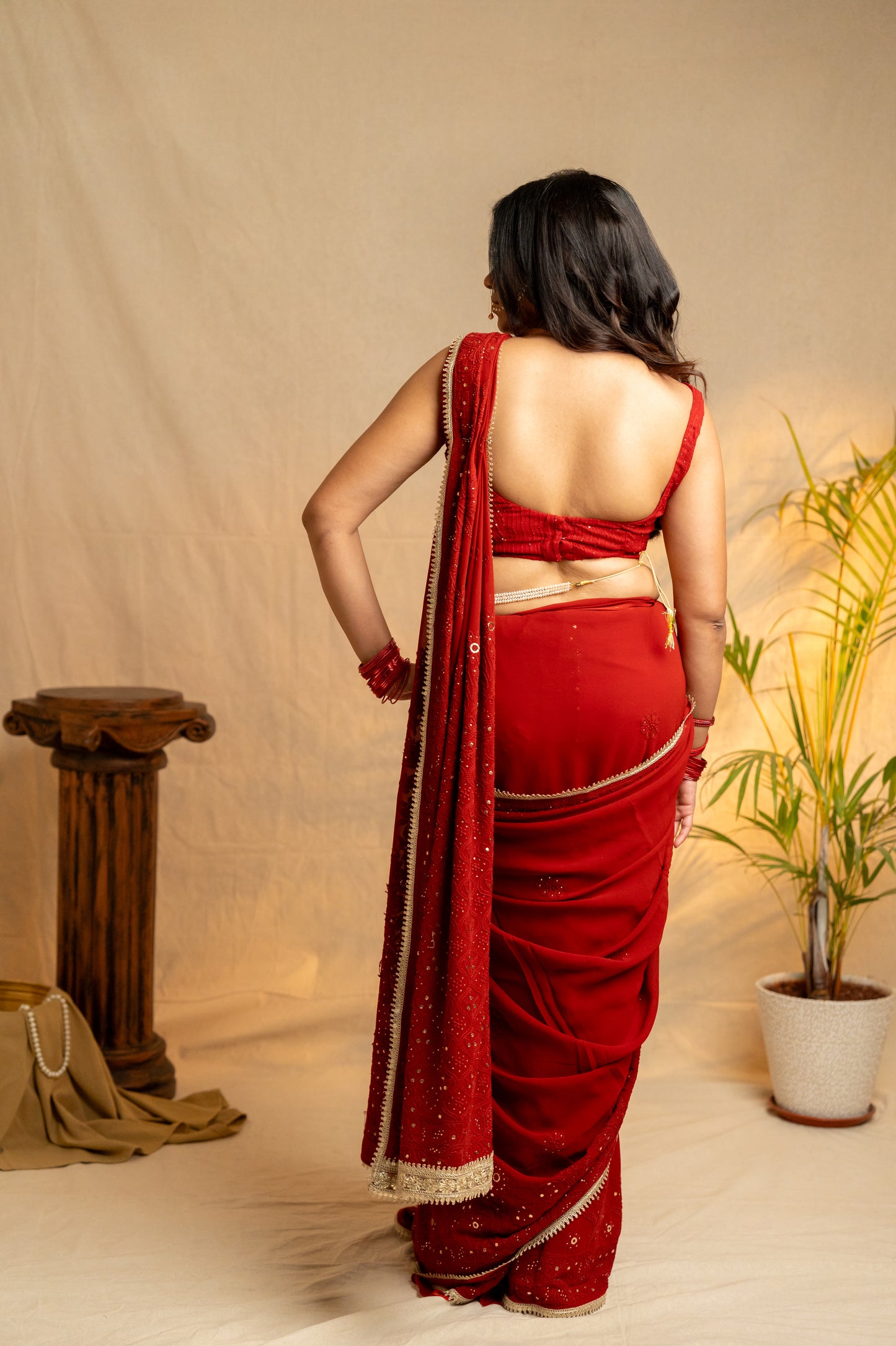 Ishqiya | Maroon Viscose Georgette Chikankari Saree
