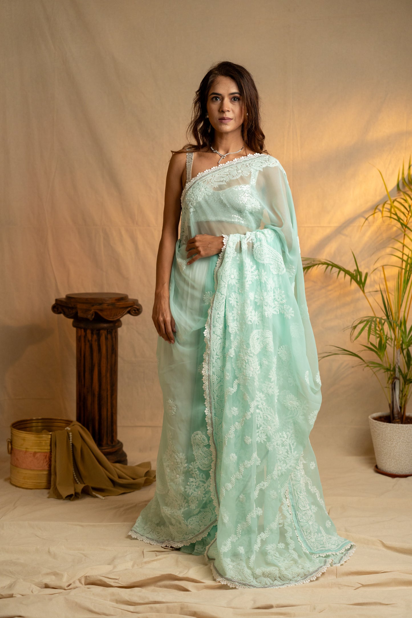 Inaayat | Sea Green Georgette Chikankari Saree