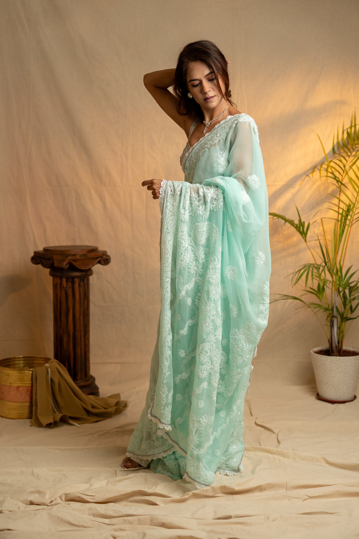 Inaayat | Sea Green Georgette Chikankari Saree