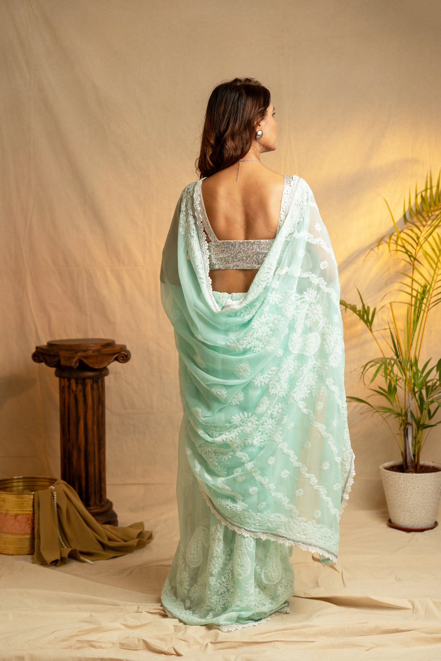 Inaayat | Sea Green Georgette Chikankari Saree