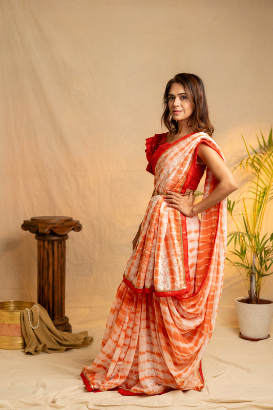 Rangreza | Red Viscose Georgette Tie & Dye Chikankari Saree