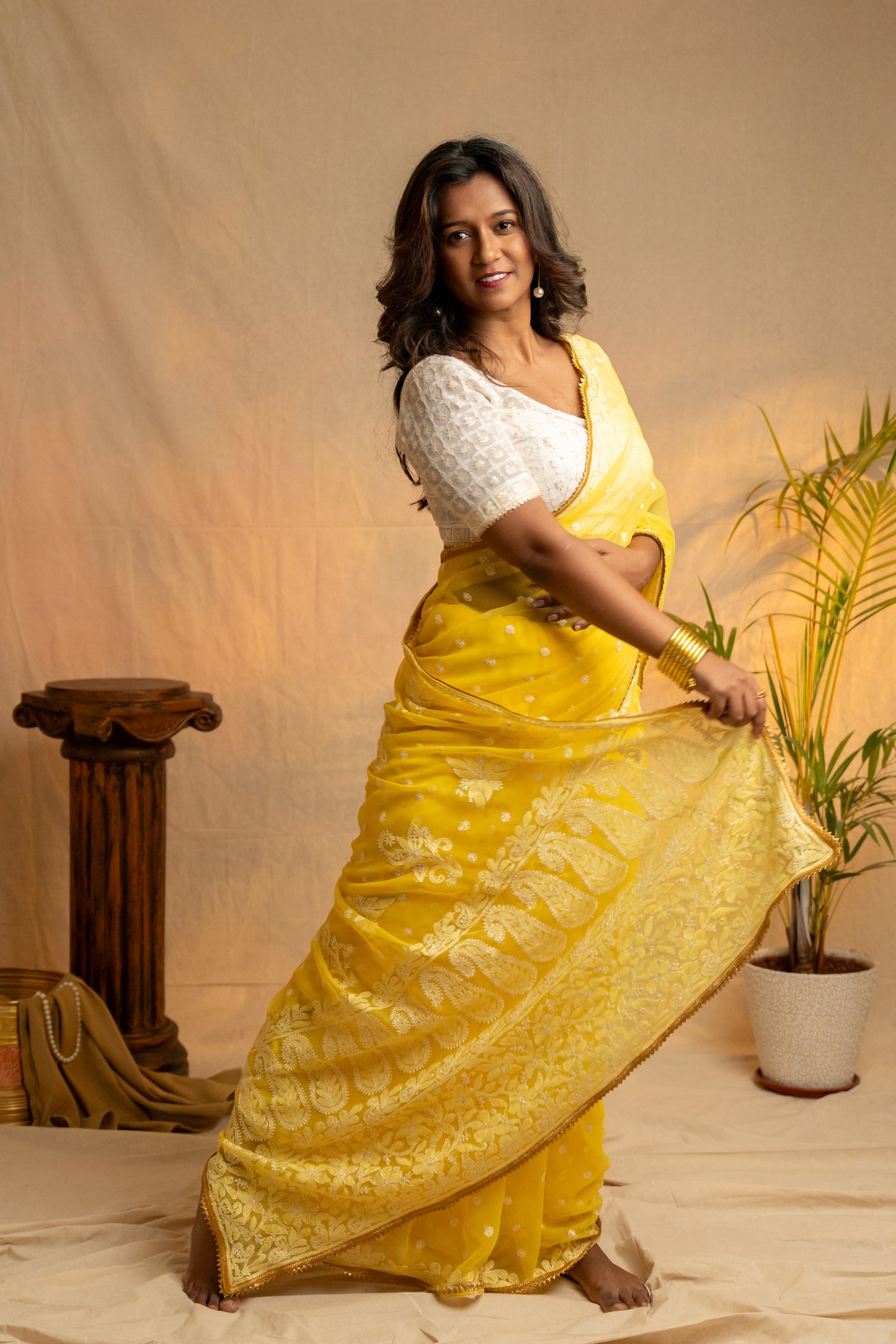 Inaayat | Yellow Georgette Chikankari Saree