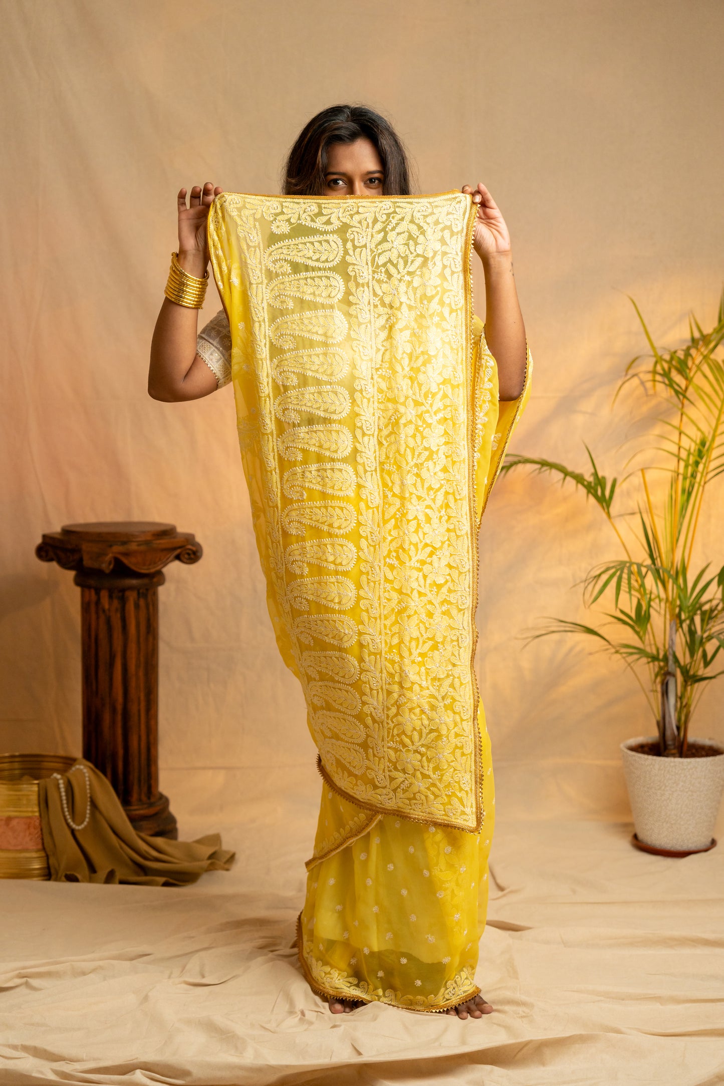 Inaayat | Yellow Georgette Chikankari Saree