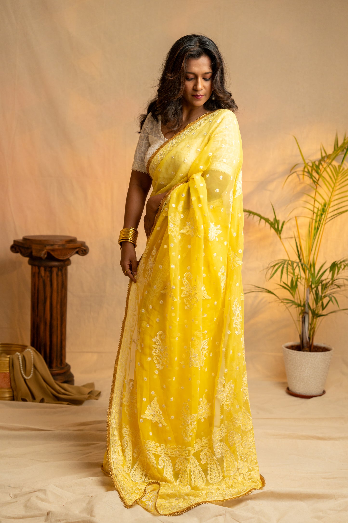 Inaayat | Yellow Georgette Chikankari Saree