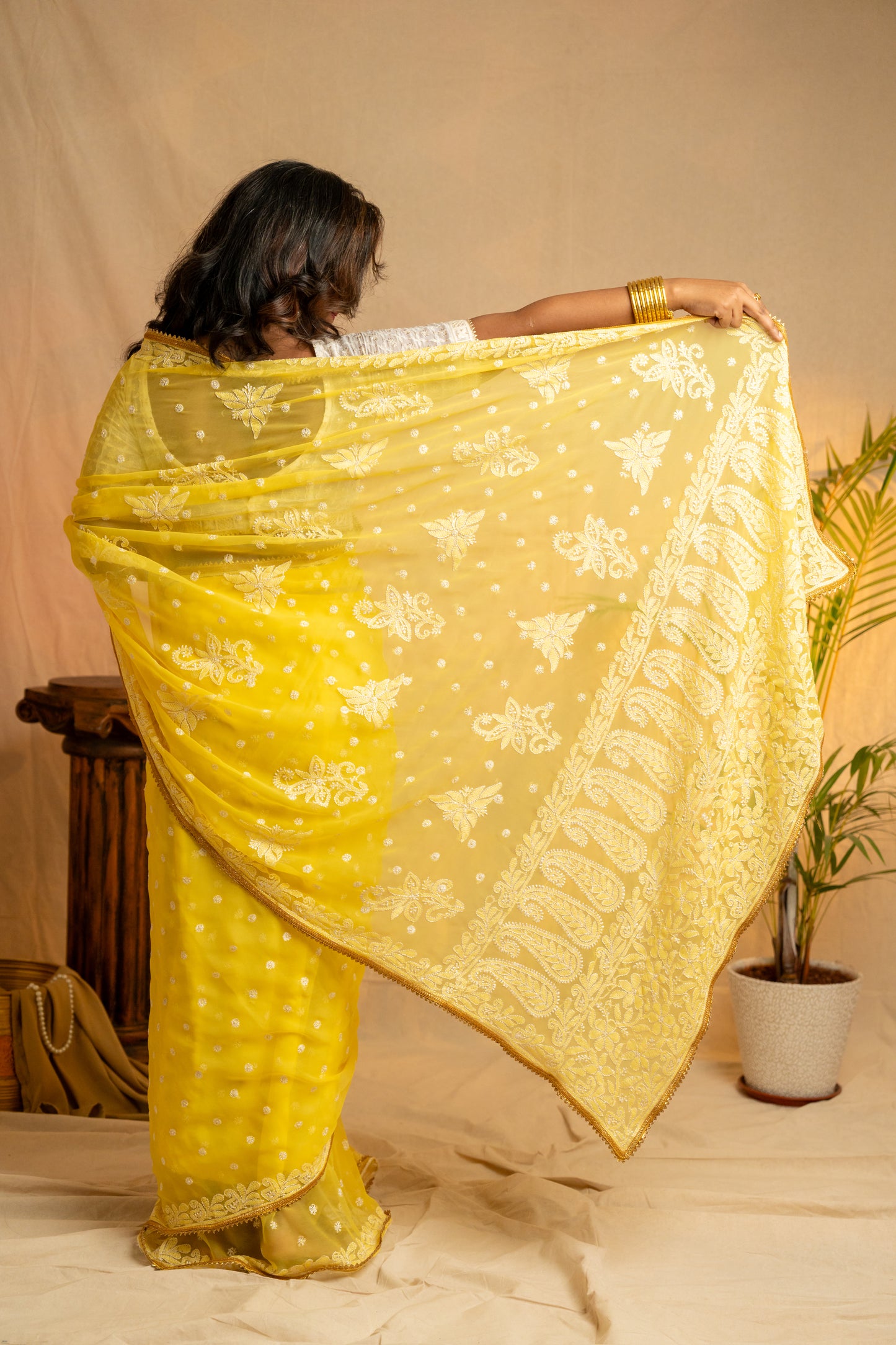 Inaayat | Yellow Georgette Chikankari Saree