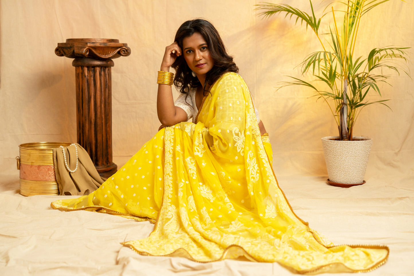 Inaayat | Yellow Georgette Chikankari Saree