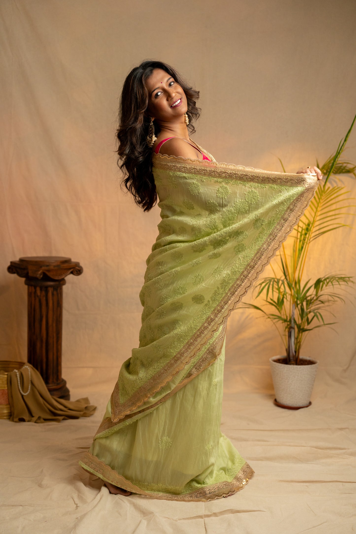 Noorani | Pastel Green Modal Silk Chikankari Saree