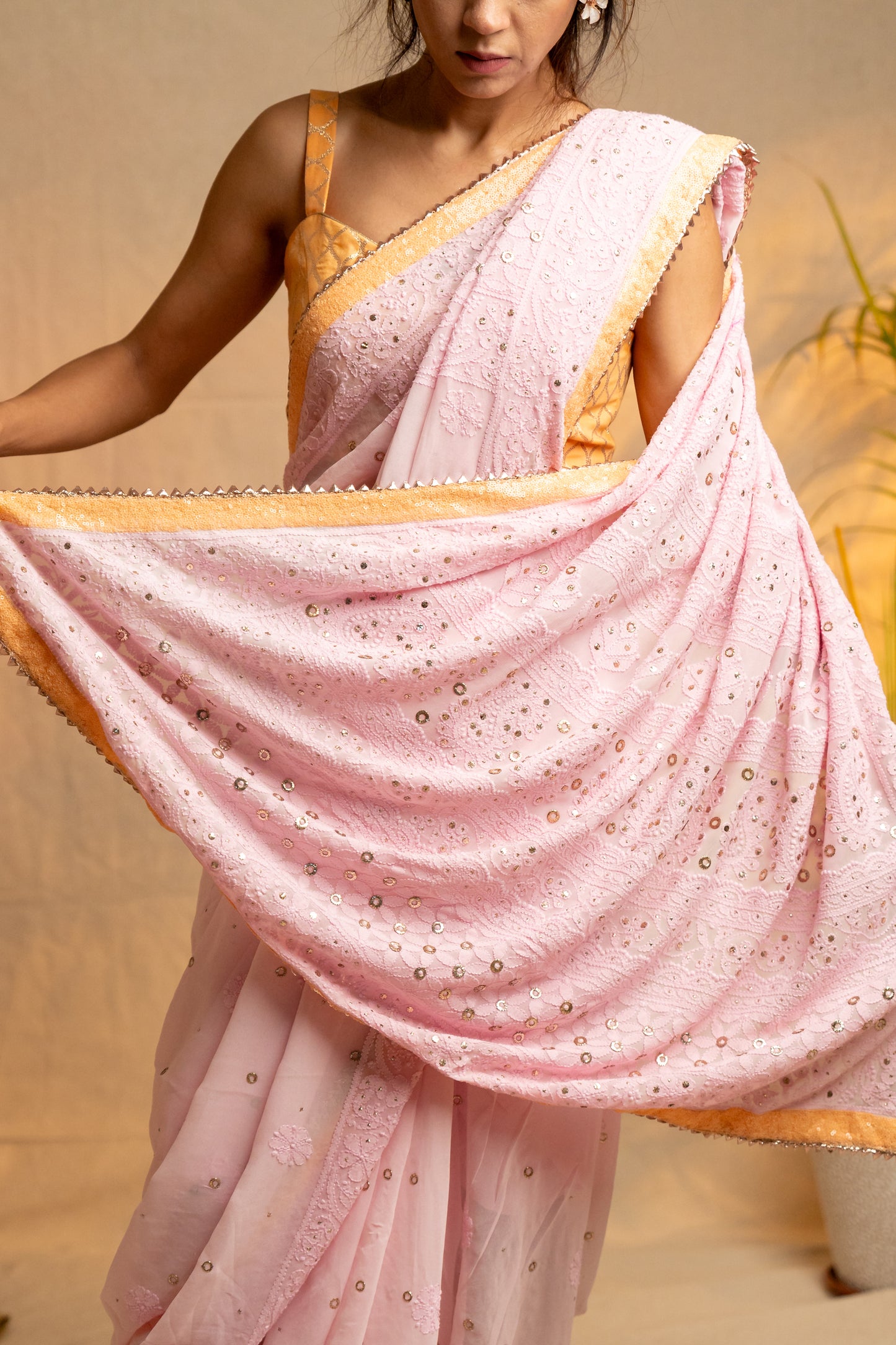 Gulzar | Pink Pure Georgette Chikankari Saree