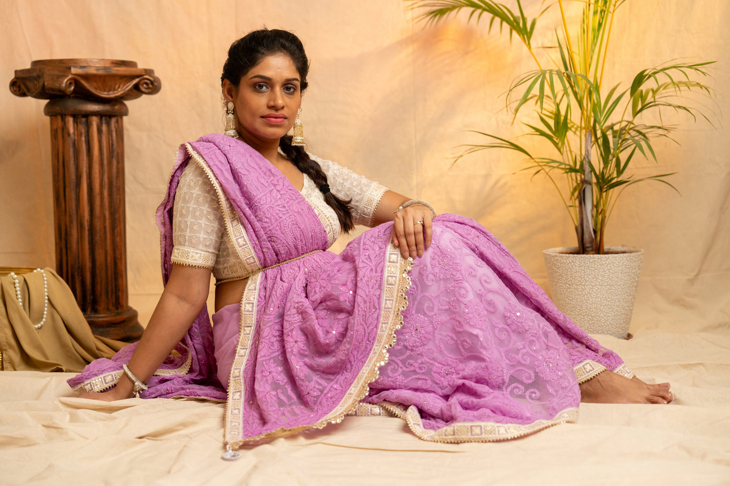 Baahara | Lavender Full Jaal Georgette Chikankari Saree