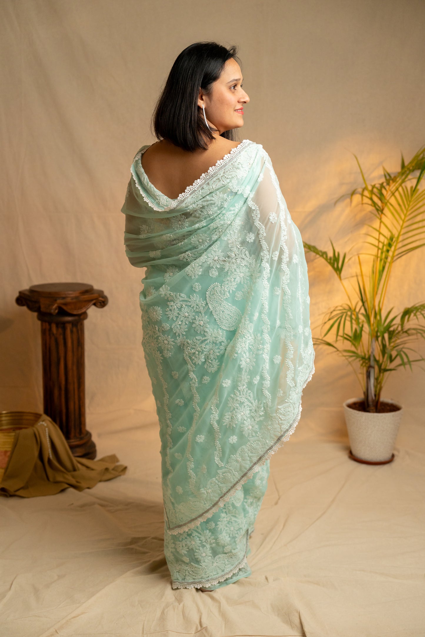 Inaayat | Sea Green Georgette Chikankari Saree